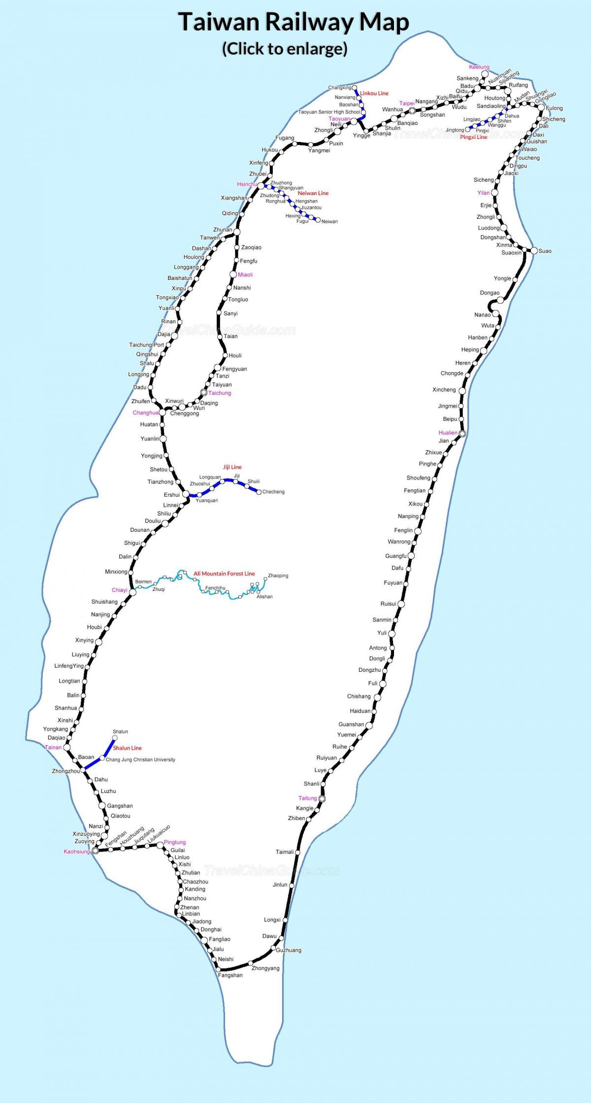 Teknikal na Taiwan mataas na bilis ng tren sa mapa