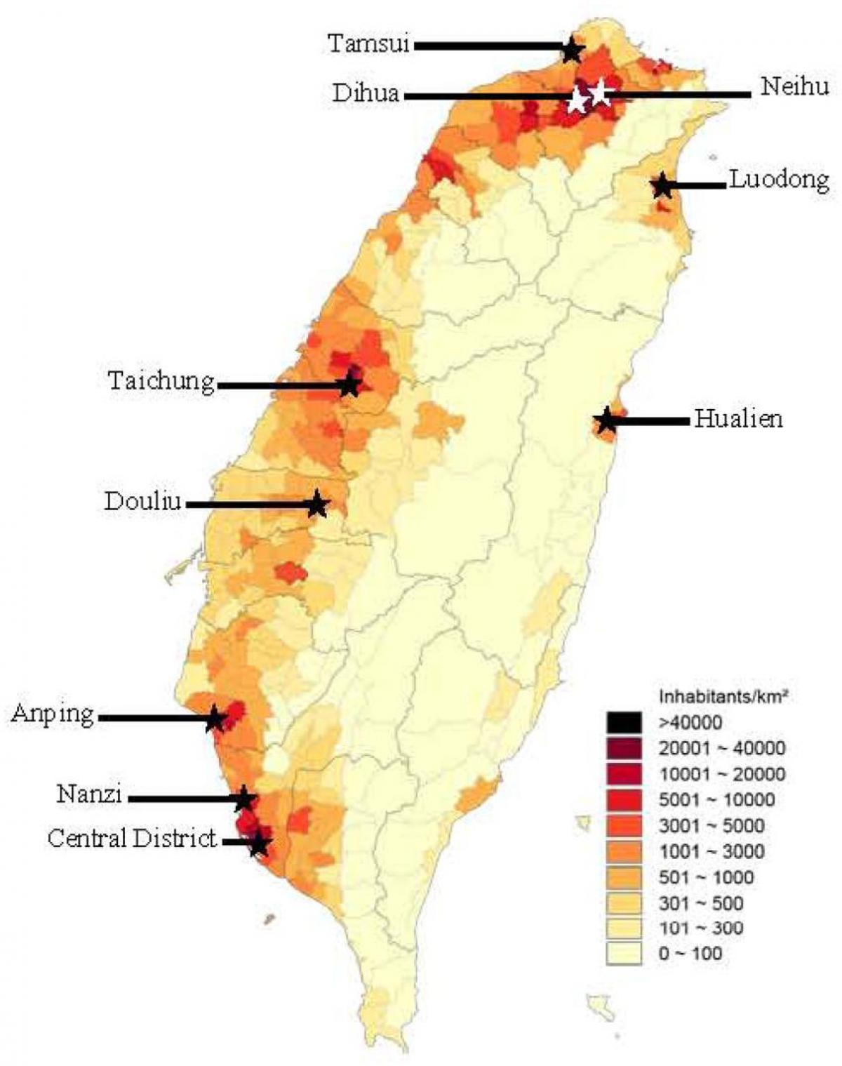 Taiwan populasyon density mapa