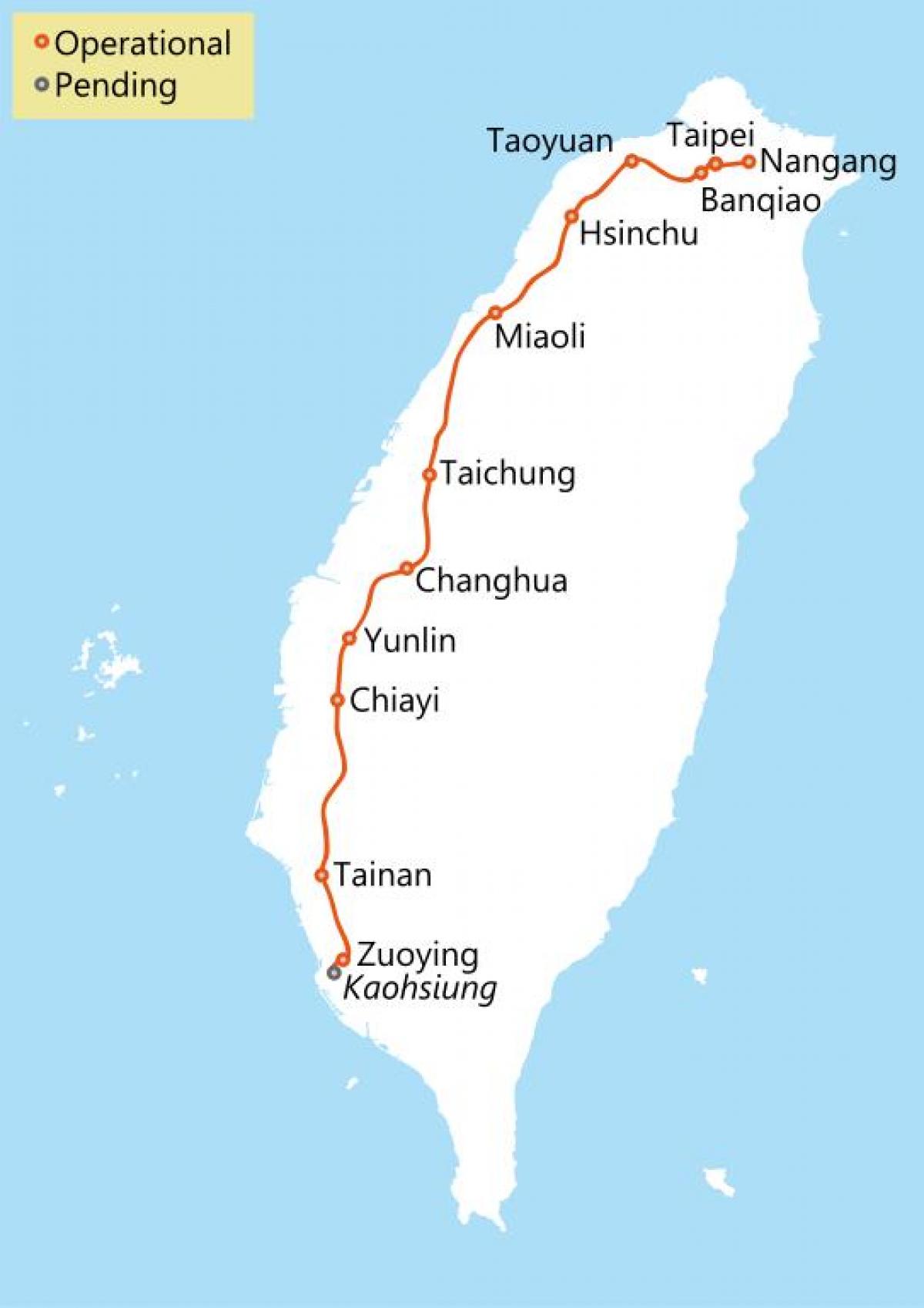 Teknikal na Taiwan mataas na bilis ng tren ruta sa mapa